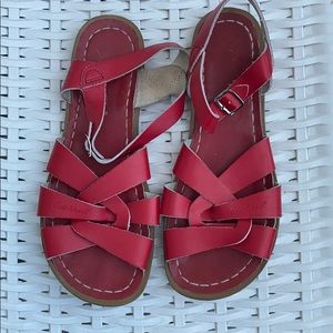 Bright red leather retro style sandals